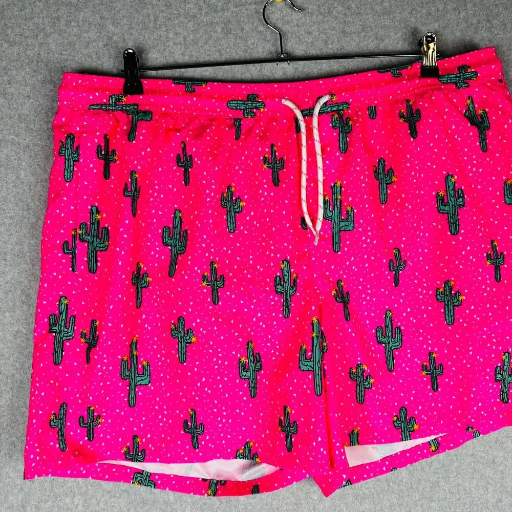 No Boundaries Mens Sz‎ 2XL 44-46 Swim Trunks Lined Pink Cactus Pockets